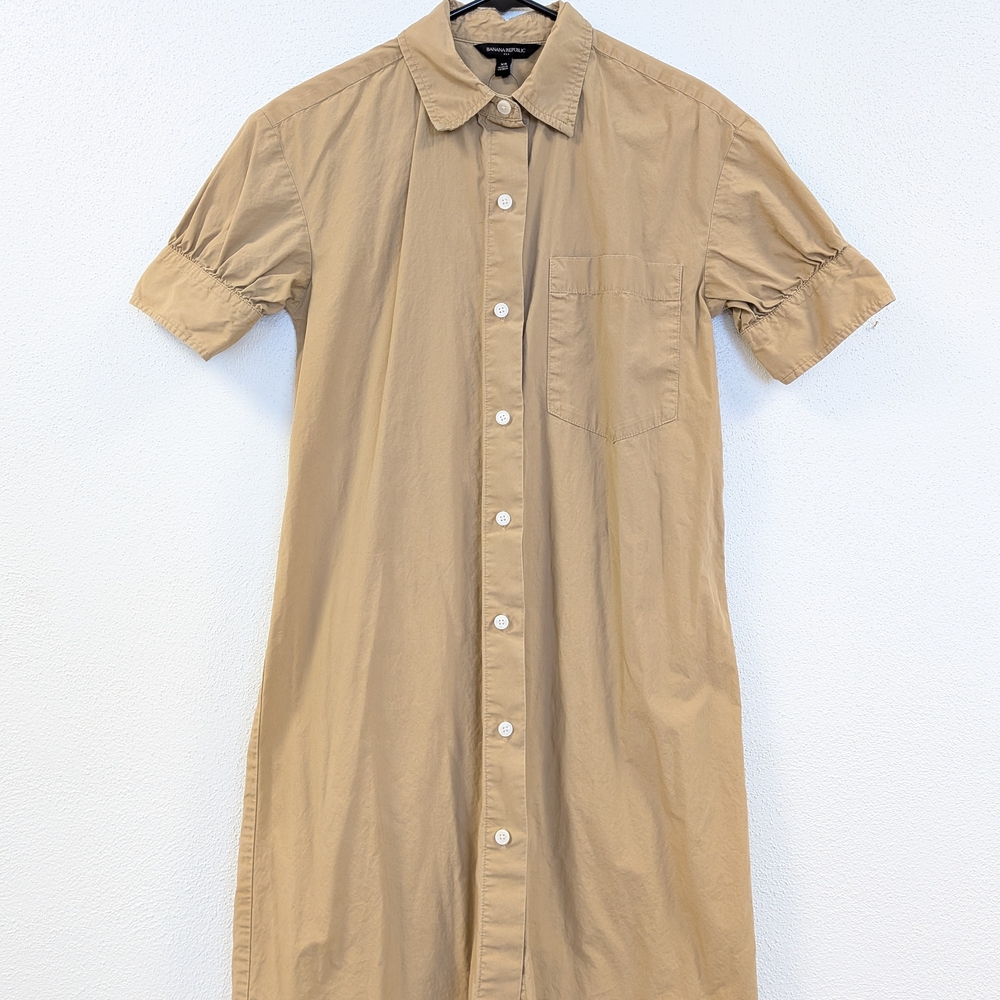 Banana Republic Tan Collared Shirt Dress